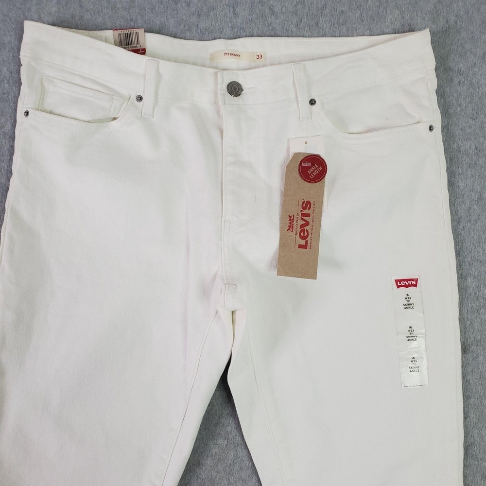 Levis 711 Ankle Skinny Jeans Womens 16 W33 White Lace Up Hem Raw Crop Stretch - Picture 6 of 16